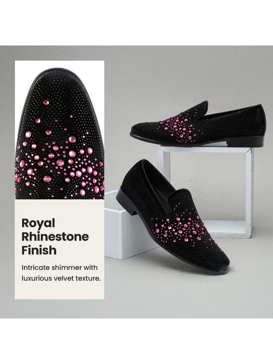 Amali Men\'s Black Pink Velvet Tuxedo Loafers Slip On Formal Wedding Dress Shoes main image 6